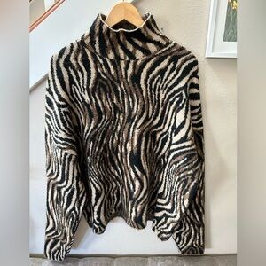 ZARA ZEBRA PRINT MOCK NECK KNIT SWEATER Size XL